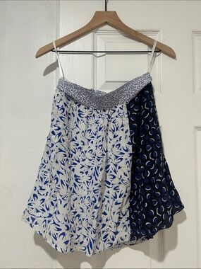 Blue & White Mixed-Print A-Line Skirt